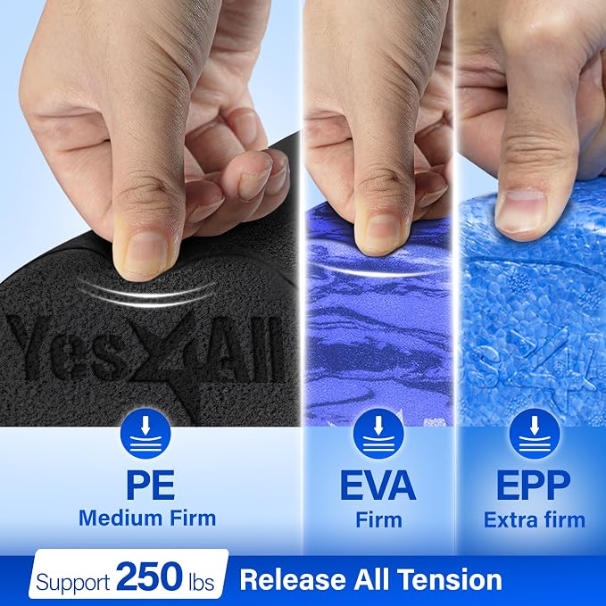 Yes4All Medium Firm PE Half Foam Rollers for Post-Workout Relaxation, 12/18/24/36 inch Foam Roll for Back Massage & Yoga Exercise - Black 24in
