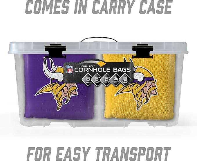 YouTheFan Officially-licensed NFL Set of 8 Cornhole Bags - All Weather Dual Sided Slide & Stop - regulation size