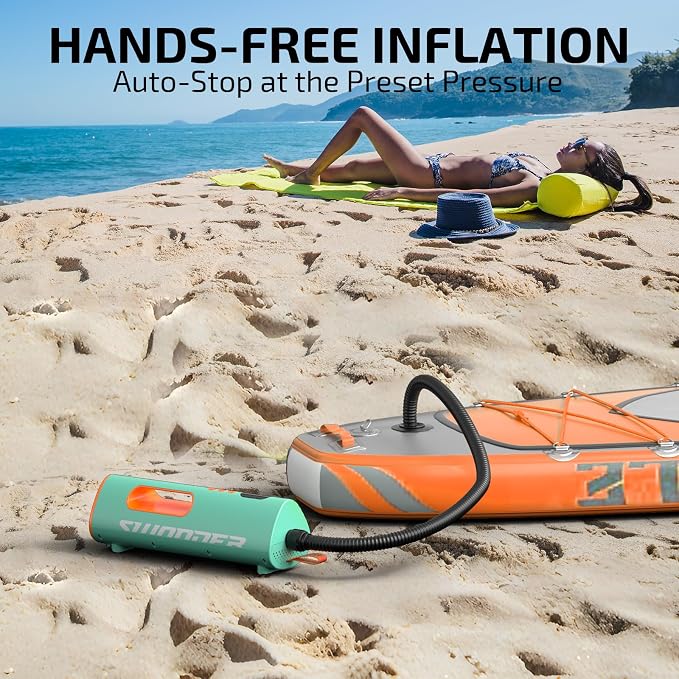 Swonder SeaFalcon Paddle Board Pump, 5200mAh Rechargeable High-Pressure Electric Air Pump with Removable Battery, Portable 3-in-1 Air Inflator with Power Bank & Camping Light