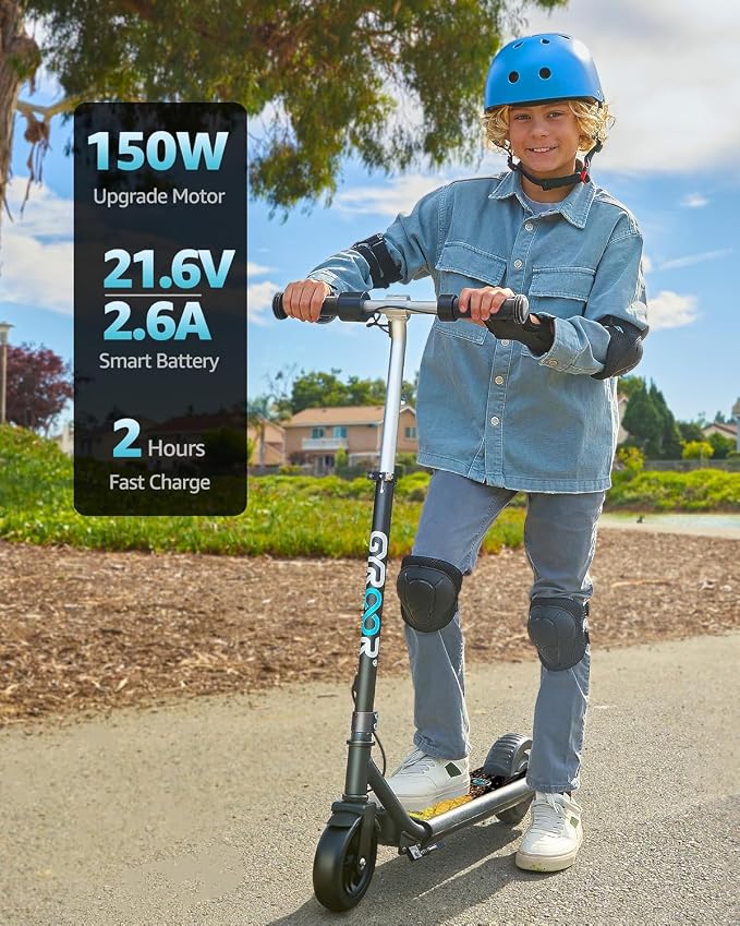 Gyroor H30 Max Electric Scooter for Kids Ages 6-12, 150W Powerful Motor, Bluetooth Music, Dual Brake System, Adjustable Height and Speed, Best Gifts for Kids