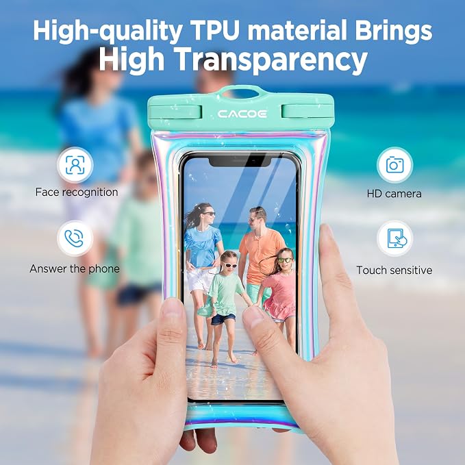 CACOE Universal Waterproof Phone Case 2 Pcs-Up to 7.0",Phone Pouch with Adjustable Neck Lanyard,IPX8 Cellphone Dry Bags for Beach Pool Swimming (Iridescence, Up to 7.0"-Floatable)