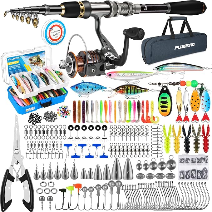 PLUSINNO Fishing Rod, Telescopic Fishing Rod and Reel Combo, Collapsible Travel Fishing Pole Rod Starter Kit, Carbon Fiber Fishing Rods and 12 +1 Bearings Stainless Steel, Fishing Gifts for Men Adults