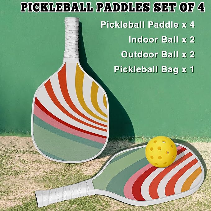Dulce DOM Pickleball Paddles Set of 2/4 - USAPA Approved, 4 Indoor Outdoor Pickleball Balls, Fiberglass Surface Paddle Racket with Cover Bag, Ideal Training Equipment Gift for Men & Women