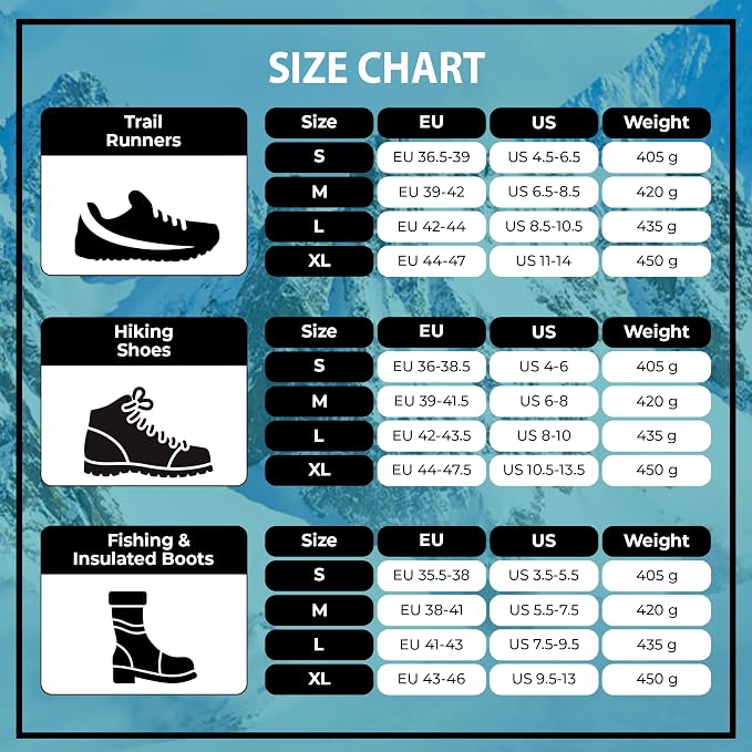 Hiking Spikes for Boots - Anti-Slip Stainless Steel Crampons Ice Cleats Snow Spikes for Shoes Climbing, Hiking, Running, Mount with Men and Women
