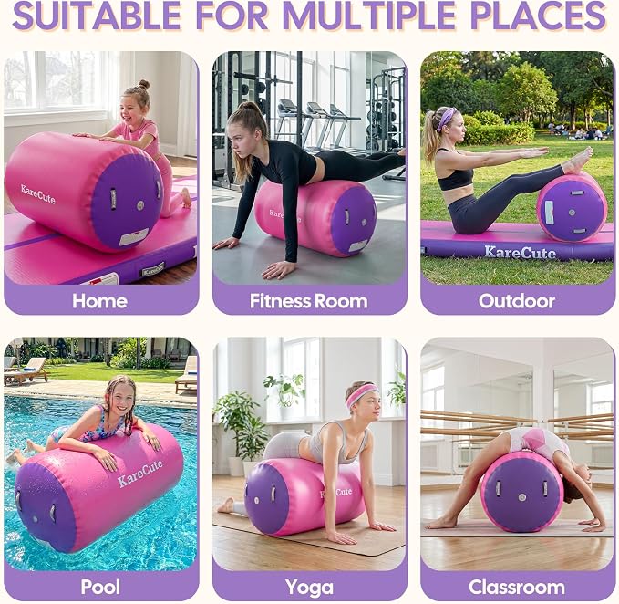 Gymnastics Air Barrel Roller, Inflatable Octagon Tumbling Mat, Tumble Track Equipment for Kids, Cheerleading & Back Handspring Training for Home Gym without Pump