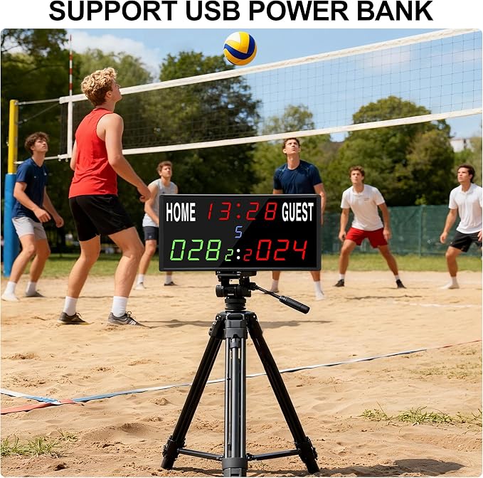 LED Electronic Scoreboard Digital Score Keeper with Remote/Timer/Shot Clock,Portable Basketball Scoreboard with 40-Foot Remote Control ,100FT VISIBLE,24H Clock,Score History,6 Brightness,3 Placements