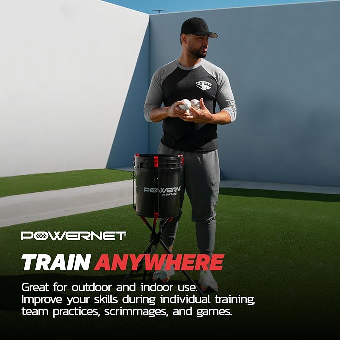 PowerNet Baseball Softball Portable Ball Caddy, Holds Bucket of Baseballs, Softballs, Tennis Balls, Use During Batting Practice Training and Drills