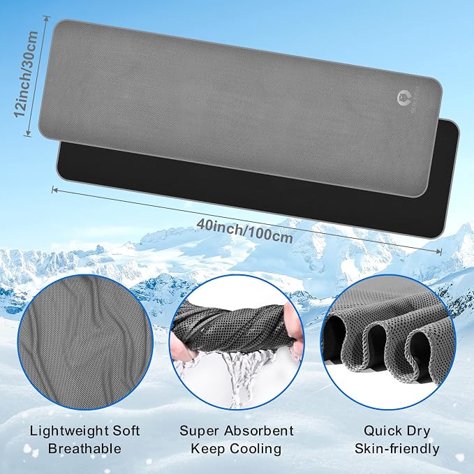 Sukeen Cooling Towel 20 Pack (40"x12") Ice Towel,Bulk Breathable Chilly Twoles,Microfiber Towel for Neck Face for Yoga,Sport,Running,Gym,Workout,Camping,Fitness,Travel & More Activities, Dark Gray