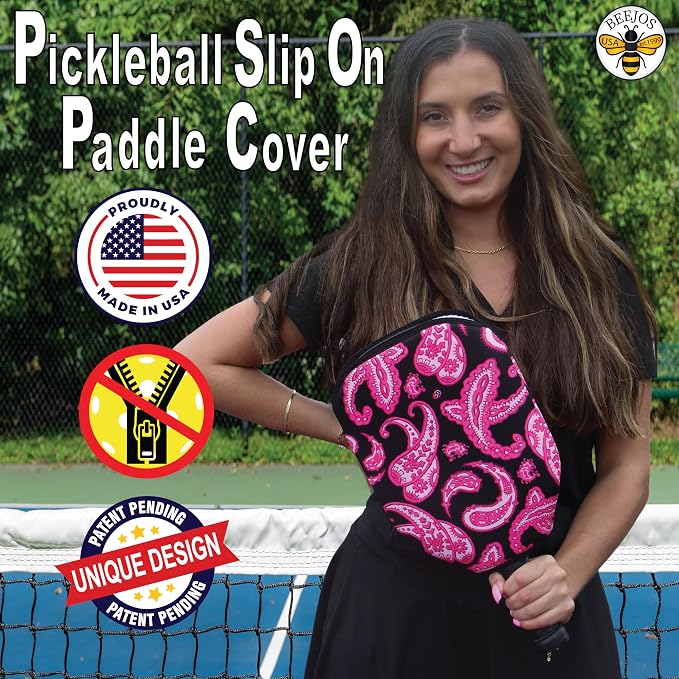BeeJos Women's Paisley Collection: Premium Slip-On Pickleball Paddle Cover-Fits Standard Size Paddles-Zipperless (Paddle not Included) 2 Color Variations Handmade in USA