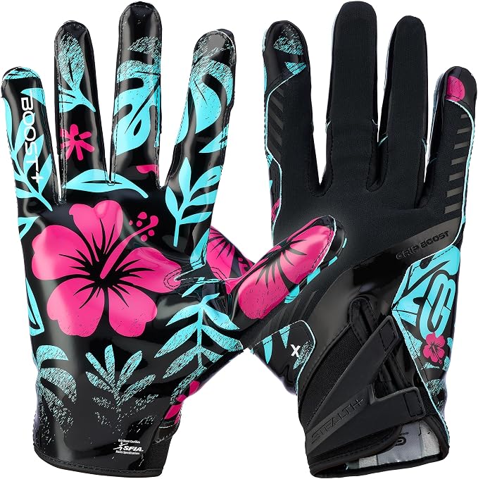 Grip Boost Football Gloves - Solid Stealth 6.0 Boost Plus Sticky Technology - Adult and Youth Football Gloves for Wide Receiver - Men's and Boys Sizes
