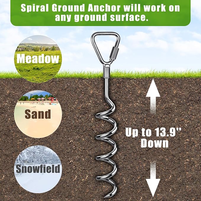 Insaga 17" Heavy Duty Ground Anchors Screw in - 4 Pack Chrome Plated with Reinforced Triangle Bracket for Trampoline, Swing Set, Shed, Mobile Home, Carport - High Wind Resistance for All Soil Types