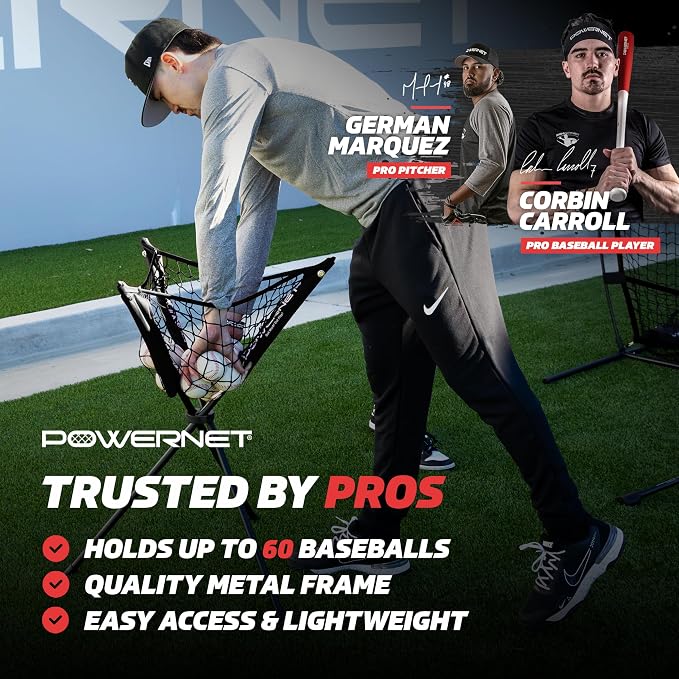 PowerNet Baseball Softball Portable Ball Caddy, Holds Bucket of Baseballs, Softballs, Tennis Balls, Use During Batting Practice Training and Drills