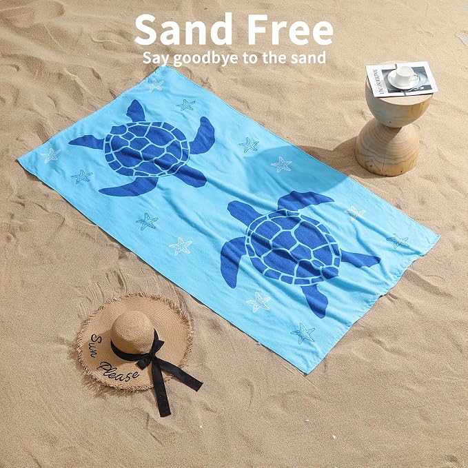 Belista Oversized Beach Towels 4 Pack,40”x70” Microfiber Thin Large Beach Towel Set for Adults Travel Camping Swimming,Turtle Starfish Them Sand Free Quick Dry Lightweight XL Pool Towels -Navy & Blue