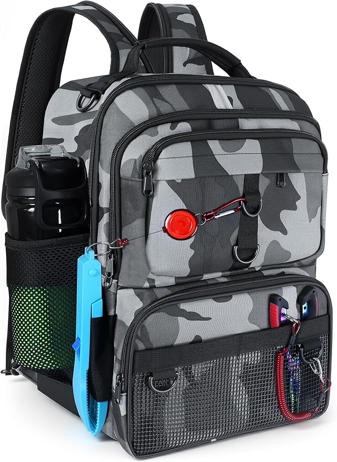 Fishing Backpack with Tackle Boxes and Rod Holder, 24L Fishing Sling Bag with Fishing Lures Kit, Fishing Gear Bag Gifts for Men Women - Gray Camo Backpack