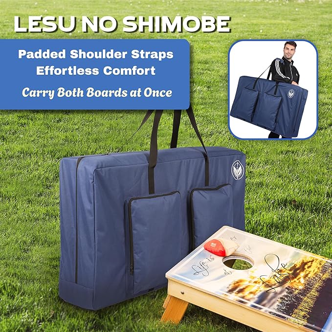 Premium Cornhole Carrying Case - Fits Regulation 4’ x 2’ Boards, Water Resistant Corn Hole Board Carry Case with Reinforced Protection, Padded Straps & Pockets