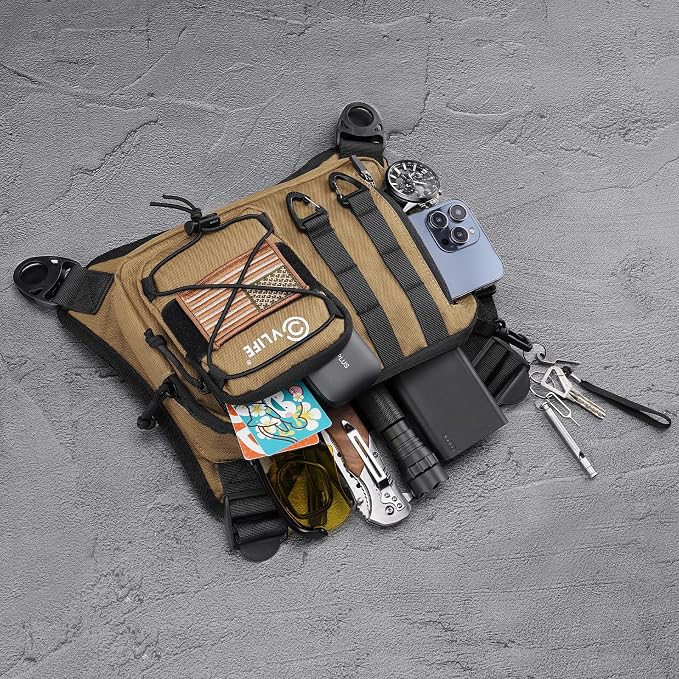 CVLIFE Outdoor Chest Bag for Men, Tactical Chest Pack, Adjustable Running Vest Bag, Lightweight Anti-theft EDC Rig for Hiking