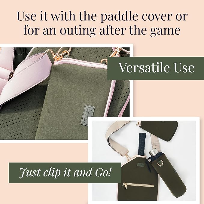 Posh Pickler Clip-On Expandable Neoprene Pouch with Zipper, Weather-Resistant Design, Secure Storage for Keys, Card, Compatible with Crossbody Paddle Cover & Strap, pickleball gifts 7.7" L x 5" W