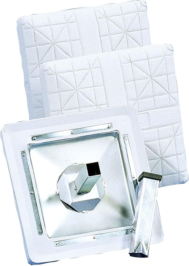 CHAMPRO Pro Style Molded Rubber Base Set of 3 Ground Anchored Bases for Baseball and Softball, White, 15" x 3"