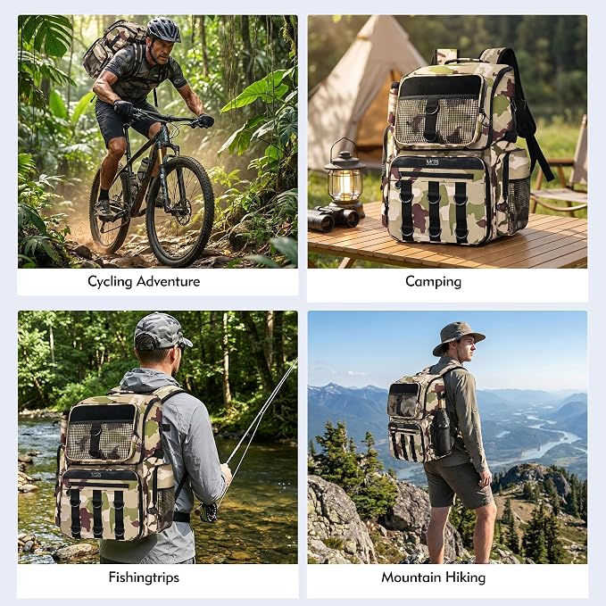 MGB 46L Fishing Tackle Backpack with 2 Rod Holders & YKK Zipper Storage Fishing Gear and Equipment, Gifts for Men Father