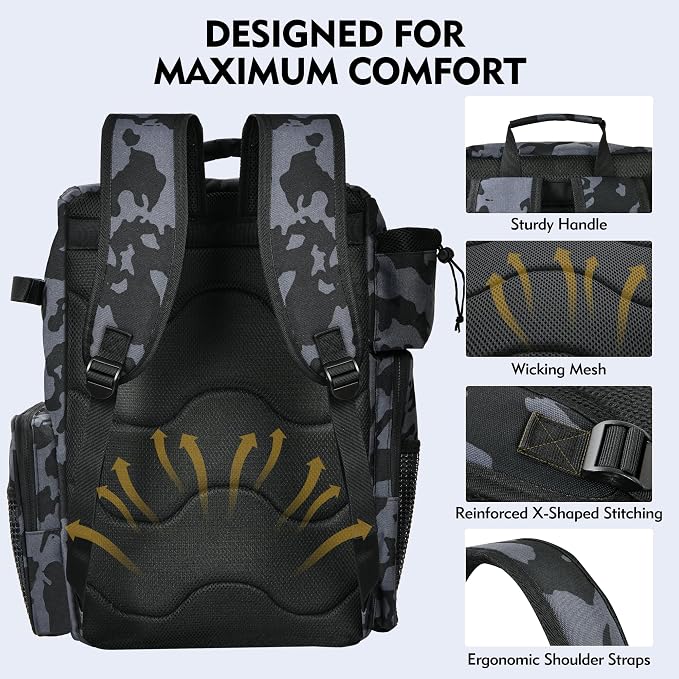 MGB 46L Fishing Tackle Backpack with 2 Rod Holders & YKK Zipper Storage Fishing Gear and Equipment, Gifts for Men Father