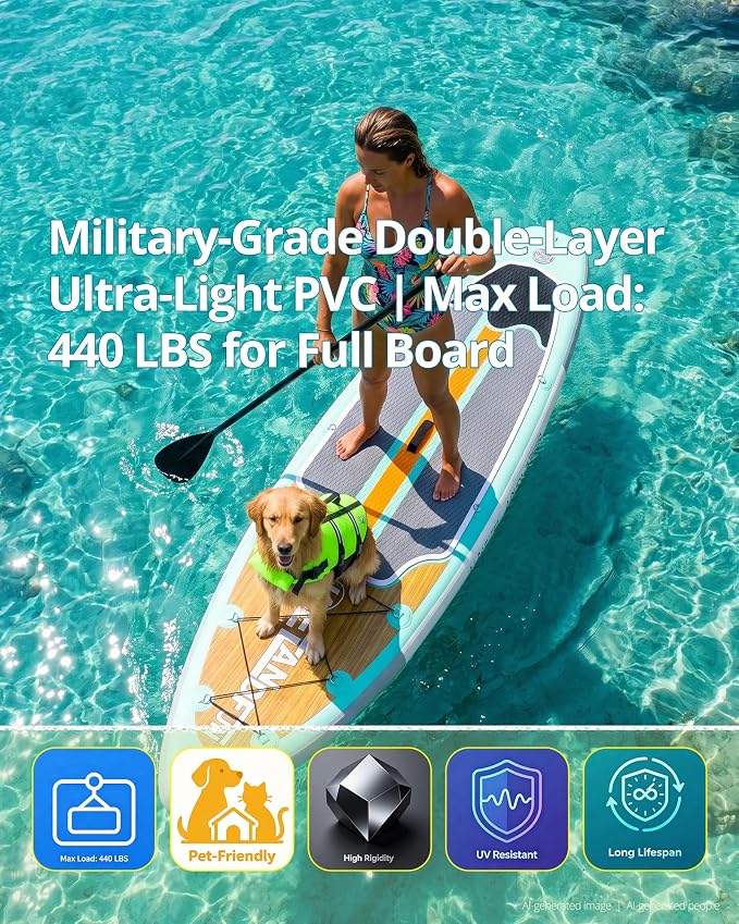 Inflatable Stand Up Paddle Board with Seat, 10'6"/10'5" SUP 440LBS, Recreational Paddleboard for Adults Beginners, Blow Up Paddle Board with Fishing Design, Camera Mount, Cooler Bag & Full Accessories