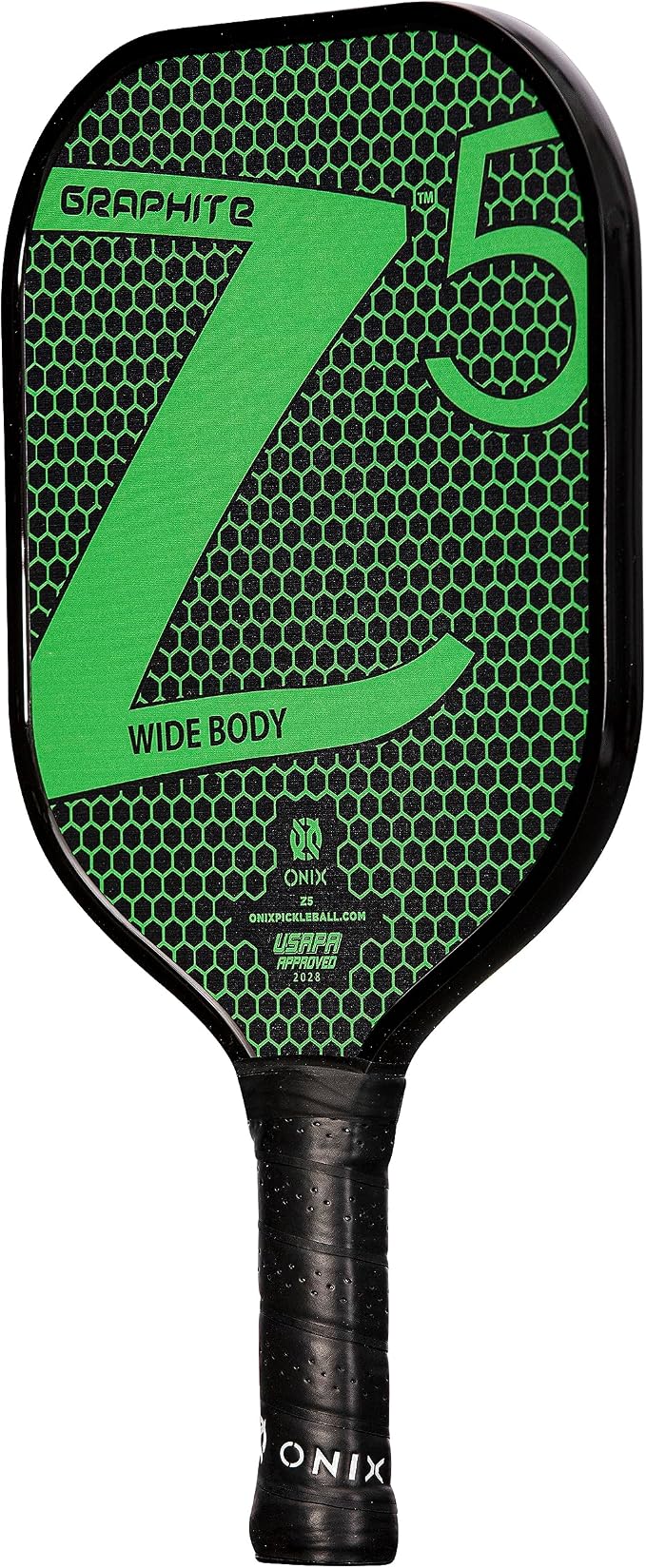 Onix Graphite MOD Z5 Carbon Fiber Pickleball Paddle with Wide-Body Shape. Honeycomb Core, Graphite Face & Cushion Comfort Pickleball Paddle Grip