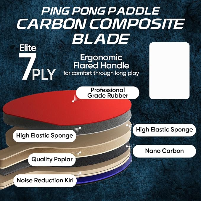 Inferno Table Tennis Paddle – Ply Carbon Blade Ping Pong Paddle for Indoor & Outdoor Games, High-Speed Sports Racket for Adults, Spin & Control, Quality Gift Set w/Carry Case & Box