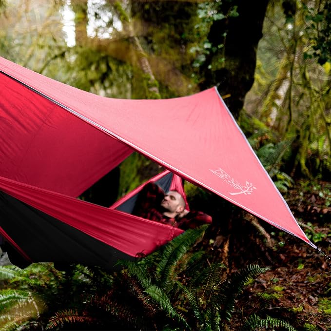 Wise Owl Outfitters Hammock Rain Fly – Waterproof Camping Tarp Cover with Tent Stakes & Carry Bag, Ultralight Shelter for Backpacking & Outdoor Shade