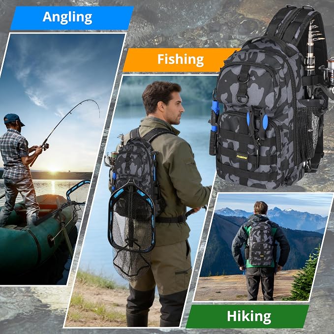 PLUSINNO Fishing Gear,Fsihing Backpack with Floating Fishing Net,Tackle Boxes,Waterproof Fishing Tackle Bag,Fishing Gifts for Men