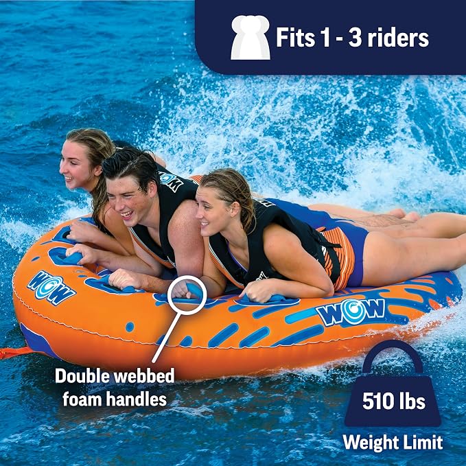 Wow Sports Nova 3 Towable Deck Tube - 1-3 Person - 510 lb Capacity - Heavy-Duty PVC - for Boating - Youth & Adults