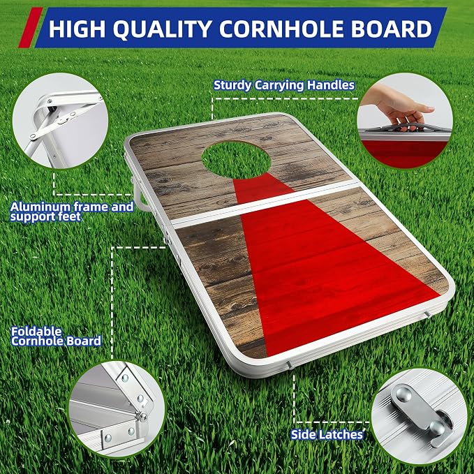 Foldable Lightweight Cornhole Board Set | Aluminum Alloy Edging,2x1.3ft,8 Bean Bags,Portable Corn Hole Games for Adults,for Outdoor Patio Travel Tailgate