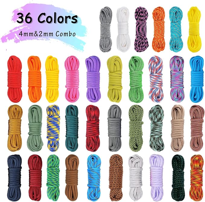 Paracord Bracelets Kit - 30 Colors 4mm & 6 Colors 2mm Paracord with FID, Craft Kit for Kids & Adults Making Various Projects