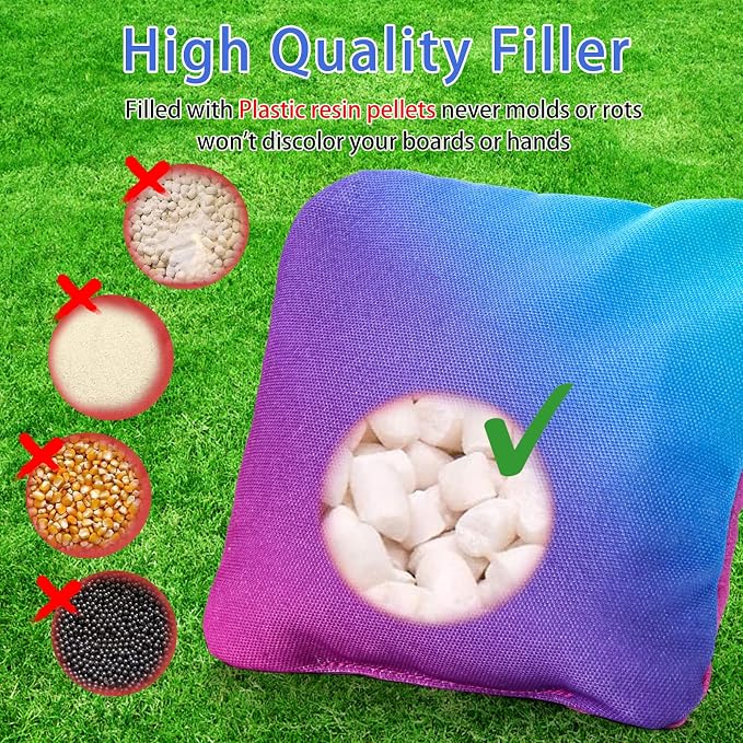 EunHo Double Sided Set of 8 Cornhole Bags Regulation Size & Weight Sticky and Slick Professional Corn Hole Bean Bags Multicolored