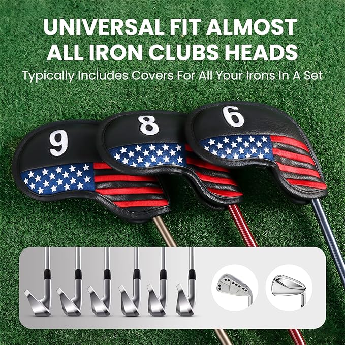 FINGER TEN Magnetic Golf Iron Headcovers Value 11 Pack, Durable PU Leather with Embroidered Numbers for Easy Identification, Multiple Colors Available Fits Most Iron Clubs