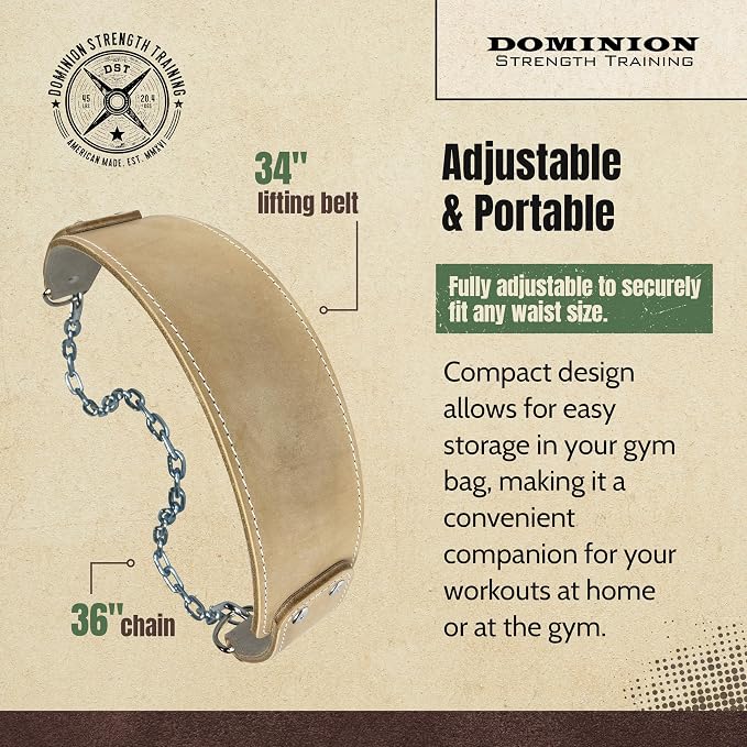 Heavy-Duty Leather Dip Belt with Steel Chain - Ultimate Accessory for Weighted Pullups, Dips, and Progressive Overload