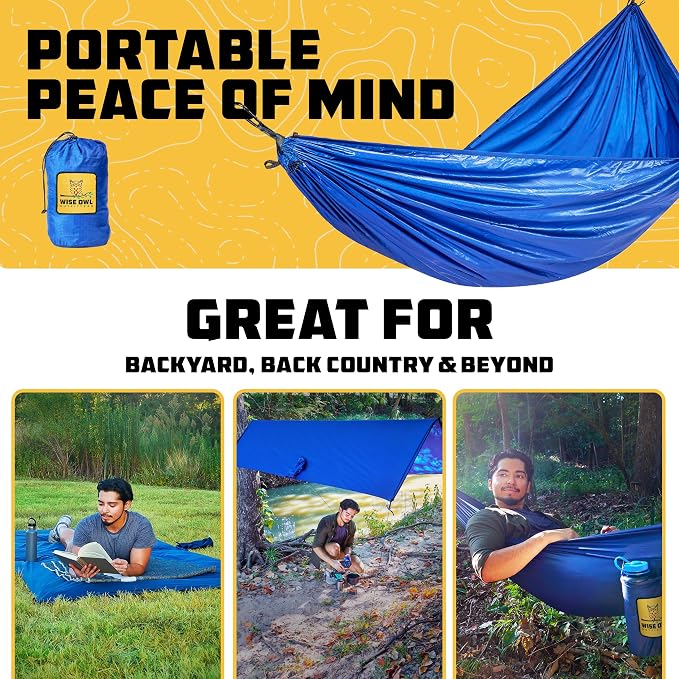 Wise Owl Outfitters Camping Hammock – up to 500lbs Portable Hammock with Tree Straps - Travel, Backpacking, Hiking, Outdoors Camping Gear - Single or Double