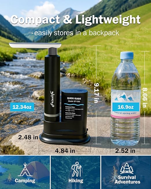 Frizzlife Electric Water Filter Camping, 0.01μm Ultrafiltration 7-Stage Portable Water Filter, Rechargeable Water Purifier for Camping, Survival, Backpacking,Hiking, 6pcs Pre-Filters+2pcs UF Filters