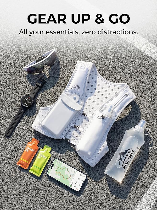 Zelvot Running Vest for Women Men, Adjustable Running Phone Holder Vest, USA Original Patent, Running Hydration Vest with 500ml Soft Flask, Reflective Running Backpack for Hiking Cycling