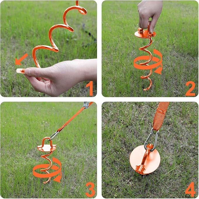 ABCCANOPY 16" Spiral Ground Anchor with Straps for Anchor Swings Set Down, Tent (Orange)
