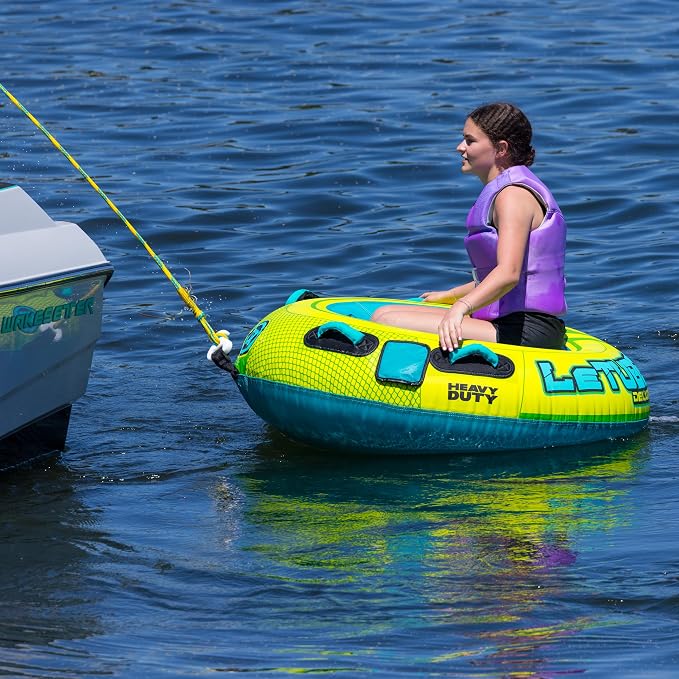 O'Brien LeTube Deluxe Towable Tube – 1 Person Donut-Style Inflatable for Boating & Lake Watersports – 56" Durable Full Nylon Cover, Lightning Valve & Quick-Connect Tow Hook