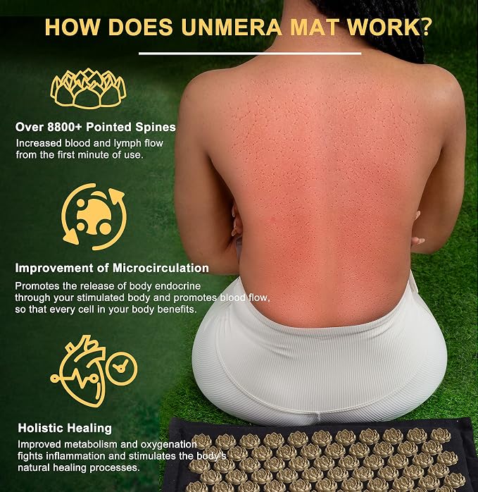 UNMERA Acupressure Mat and Pillow Set,Natural Premium Linen & Coconut Fiber Filling,for Back/Neck Pain Relief, Sciatic, Headache and Muscle Relaxation, Comes with Carrying Bag