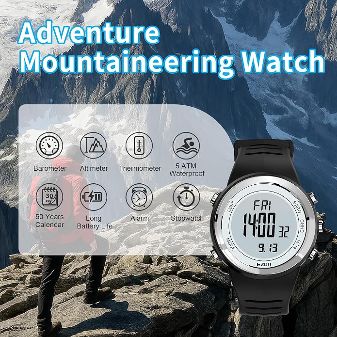 EZON Sports Digital Outdoor Watch H009 with Altimeter,Barometer, Thermometer,Weather Forecast, EL Backlight & Stopwatch,Ideal for Hiking & Climbing