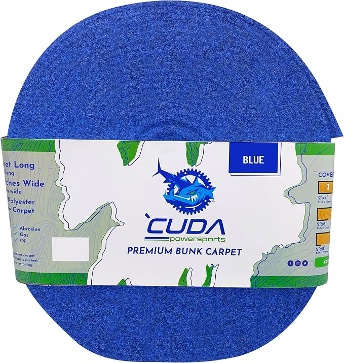 Cuda Powersports Boat Trailer Bunk Carpet - 12in Wide x 13Ft Blue Marine Carpeting for Boats, Boat Trailer Bunks, Boat Bunk Carpet Bunk (Blue (NO Staples), 12in x 13Ft)