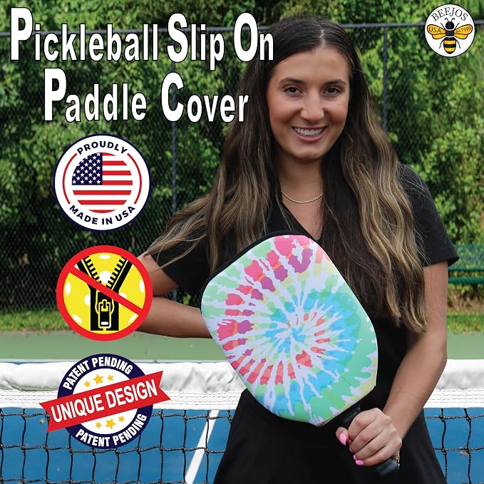 BeeJos Spirl Tie-Dye: Premium Slip-On Pickleball Paddle Cover-Fits Standard Size Paddles-Zipperless (Paddle not Included) Handmade in USA