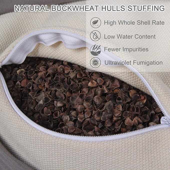 Organic Buckwheat Bolster(24X9 in) Yoga Bolster Supportive Yoga Cushion for Restorative Yoga Accessories Meditation Pillow Reading Pillow Floor Pillow Large Round Cylinder
