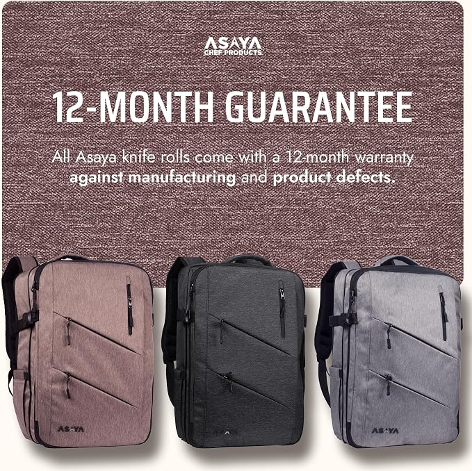 Asaya Chef Knife Backpack with 20-Pocket Knife Roll Bag - Over 30 Storage Pockets Chef Bag, Professional Backpack for Chefs and Culinary Students – Knives Not Included (Brown)