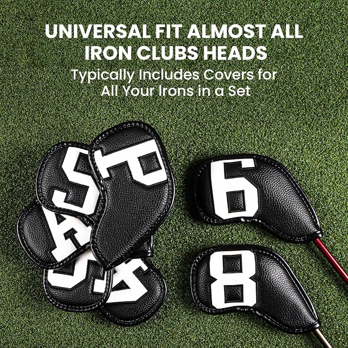 Golf Iron Covers Set Strong Magnetic Closure Value 10 Pack, Double Side Number Synthetic Leather Deluxe Club Headcover, Universal Head Cover Fit Main Irons Clubs for Women Men