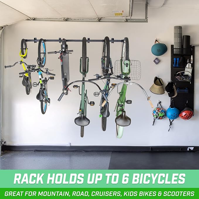 GoSports Wall Mounted Bike Rack for Garage - Vertical Storage for 4 to 6 Bicycles