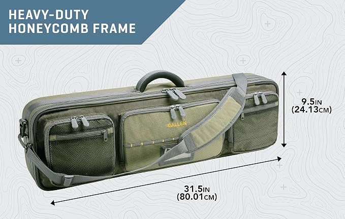 Allen Company Cottonwood Fly Fishing Rod & Gear Bag Case, Hold up to 4 Fishing Rods, Heavy-Duty Honeycomb Frame - Gray/Lime or Olive Green