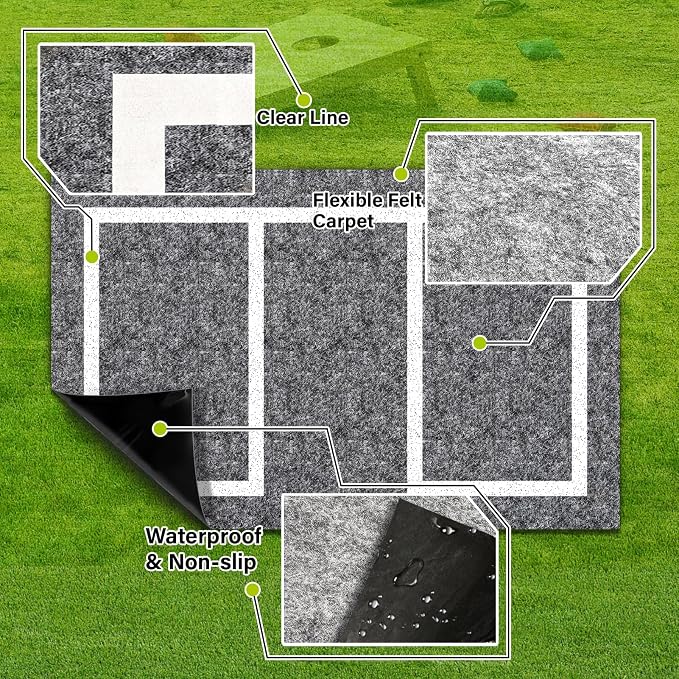 2 pcs 5 x 8 FT Cornhole Mat Durable Cornhole Pitch Pads with Waterproof Backing Felt Surface for Board Stability & Toss Bag Protection Outdoor Playing Surface for Backyard Tailgating & Lawn Games